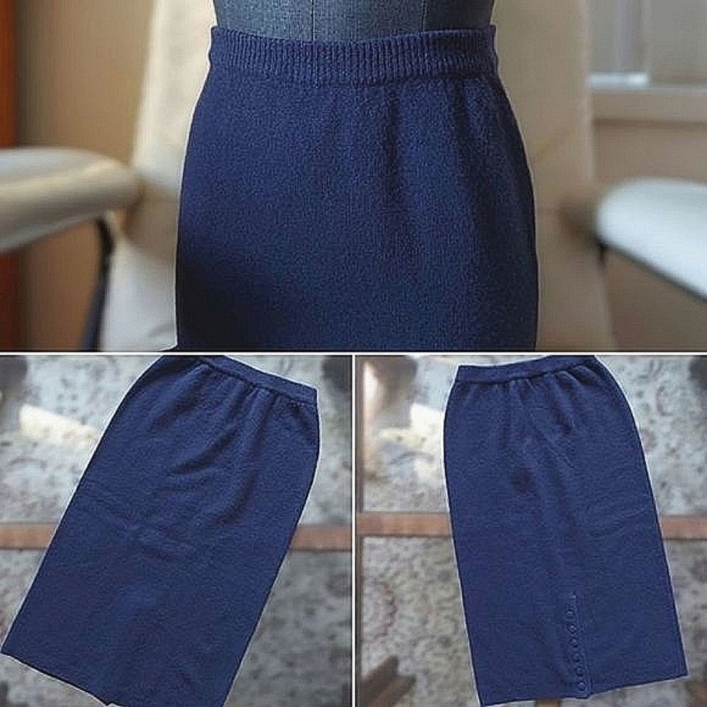 Vtg navy lambswool knit midi sweater skirt